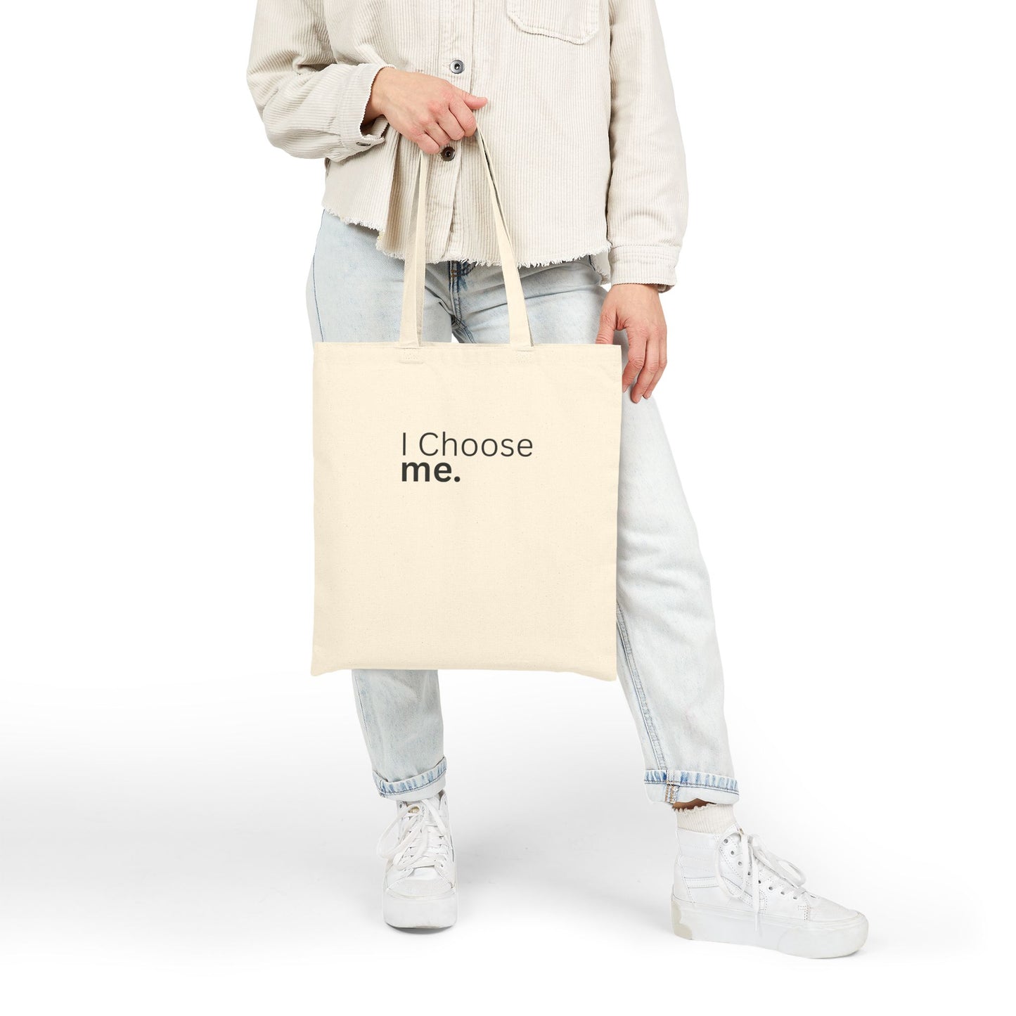 I Choose Me Tote Bag – Beige Aesthetic Self Love Canvas Tote for Everyday Soft Living 🤍