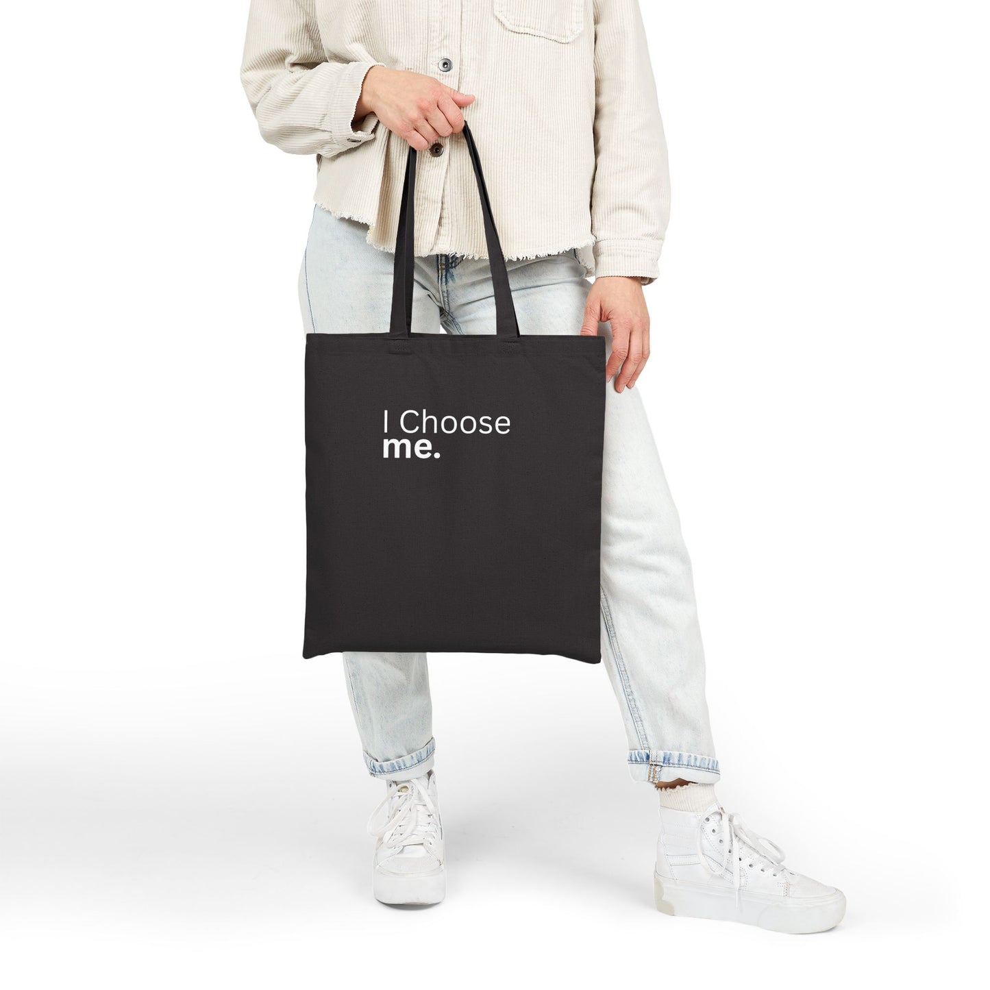 I Choose Me Tote Bag – Black Minimal Self Love Statement Canvas Tote for Everyday Confidence 🖤