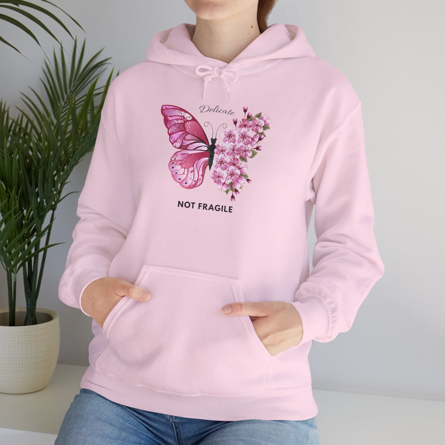 Not Fragile Butterfly Hoodie — Pink Floral Butterfly Comfort Sweatshirt