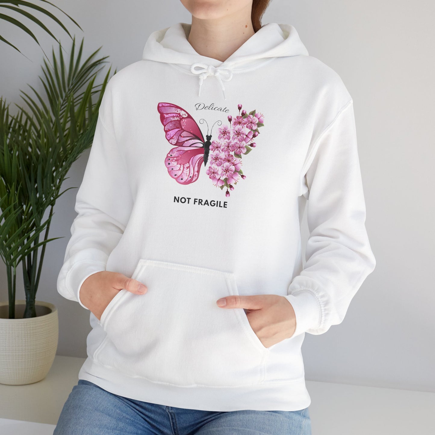 Not Fragile Butterfly Hoodie — Pink Floral Butterfly Comfort Sweatshirt
