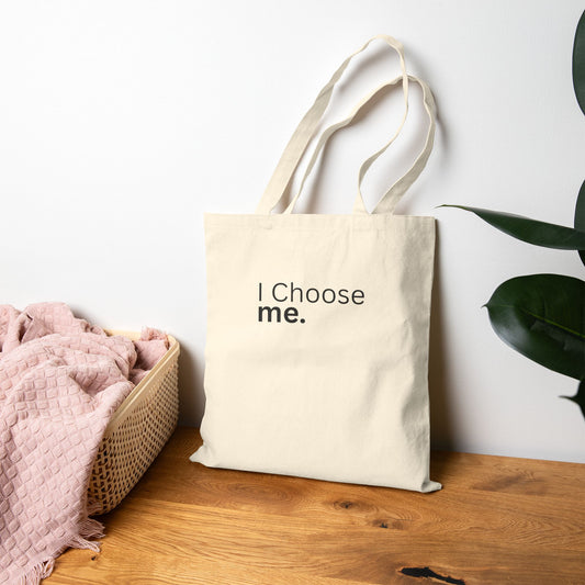 I Choose Me Tote Bag – Beige Aesthetic Self Love Canvas Tote for Everyday Soft Living 🤍