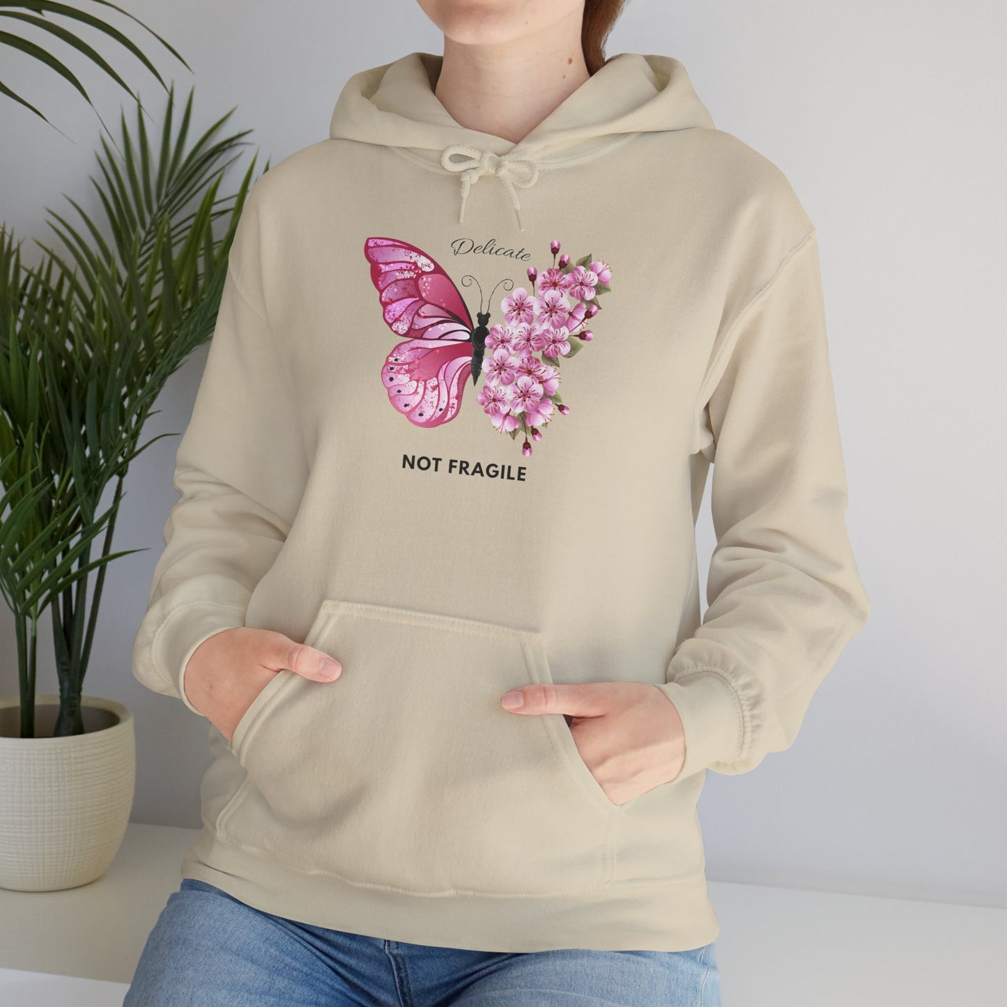 Not Fragile Butterfly Hoodie — Pink Floral Butterfly Comfort Sweatshirt