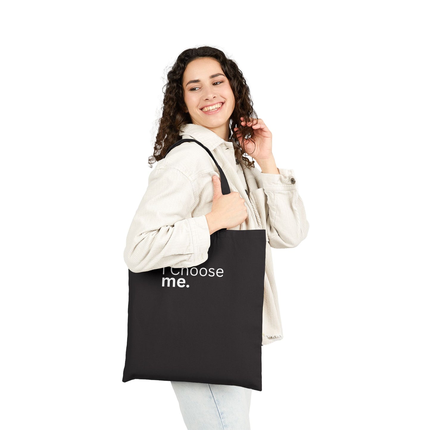 I Choose Me Tote Bag – Black Minimal Self Love Statement Canvas Tote for Everyday Confidence 🖤