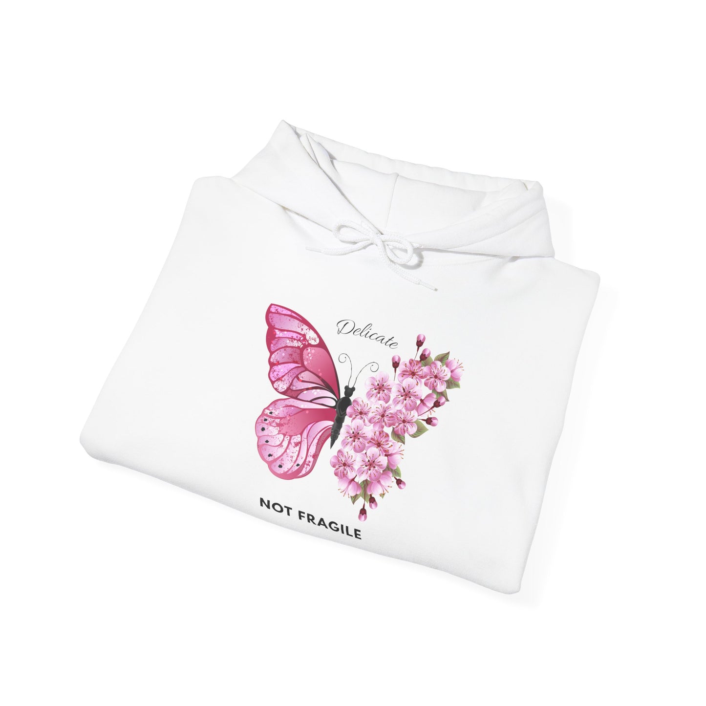 Not Fragile Butterfly Hoodie — Pink Floral Butterfly Comfort Sweatshirt
