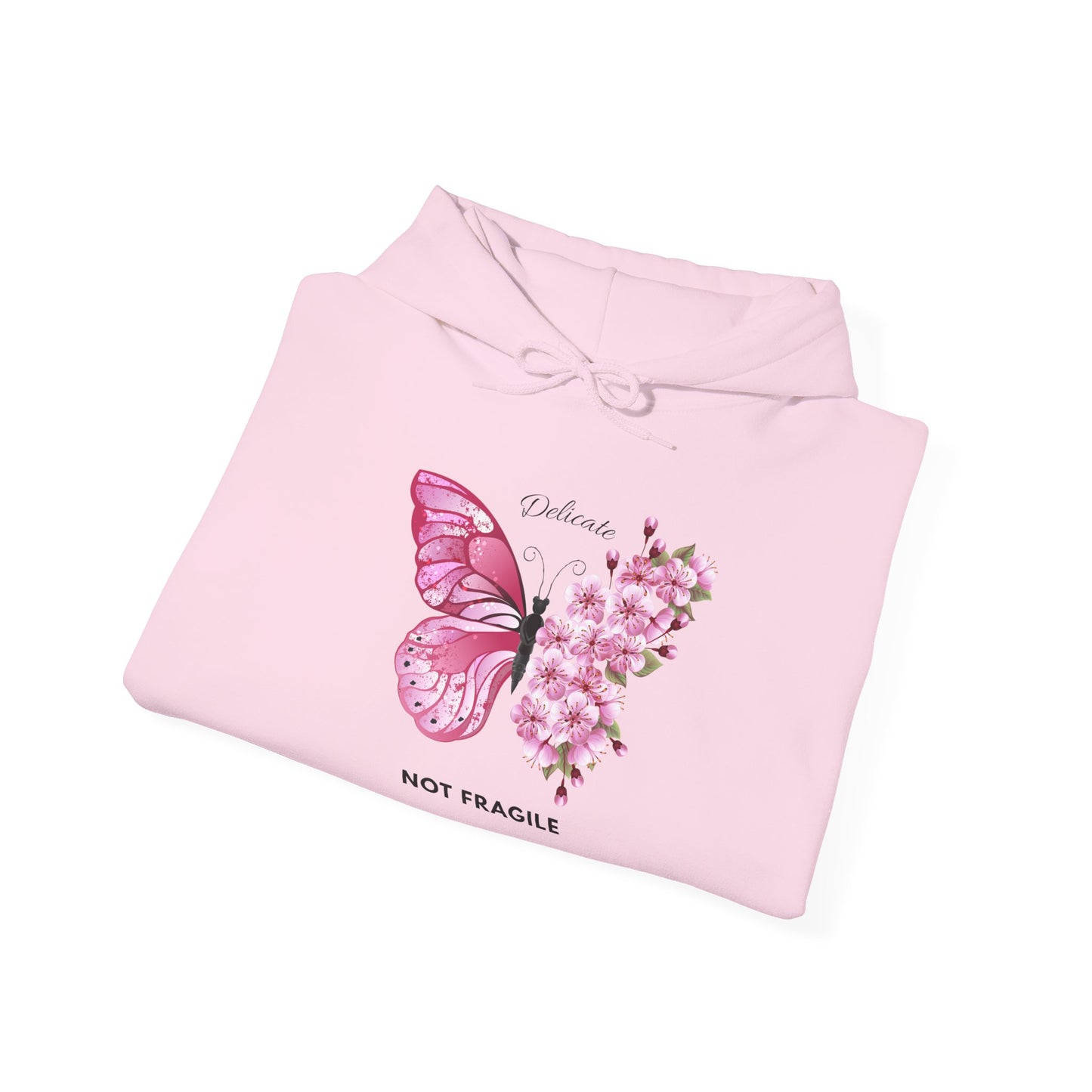 Not Fragile Butterfly Hoodie — Pink Floral Butterfly Comfort Sweatshirt
