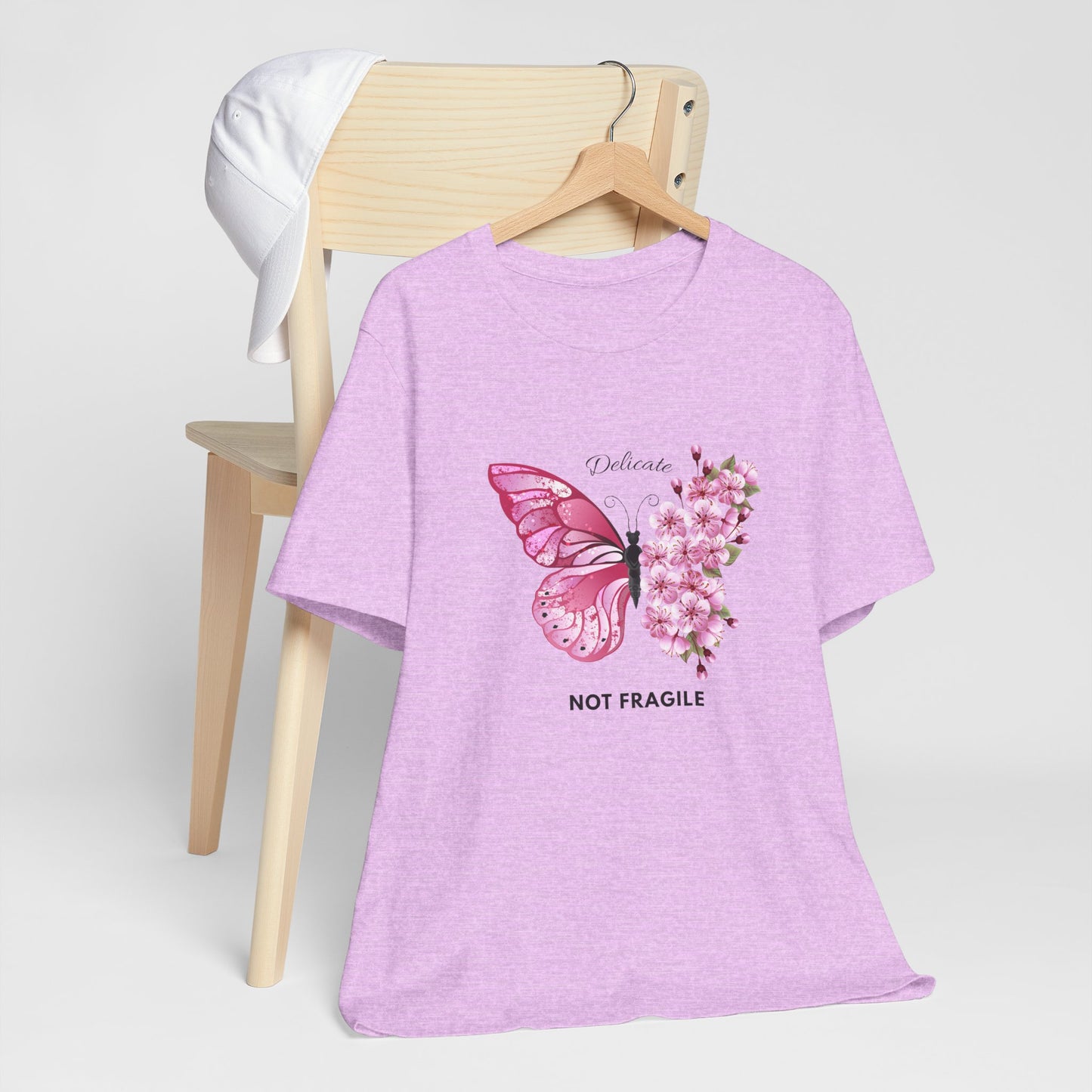 🌸 Delicate Not Fragile – Pink Butterfly Tee 🦋💖
