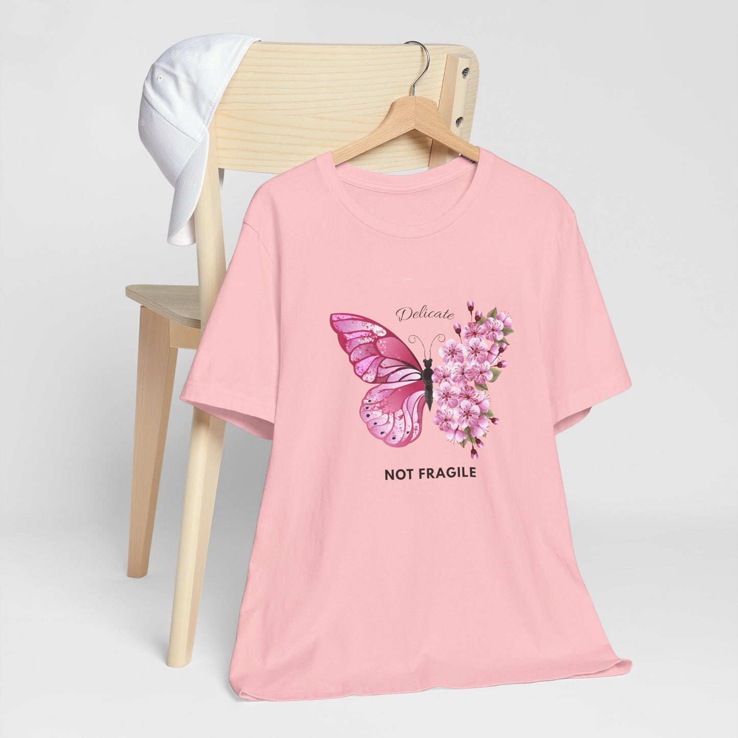 🌸 Delicate Not Fragile – Pink Butterfly Tee 🦋💖