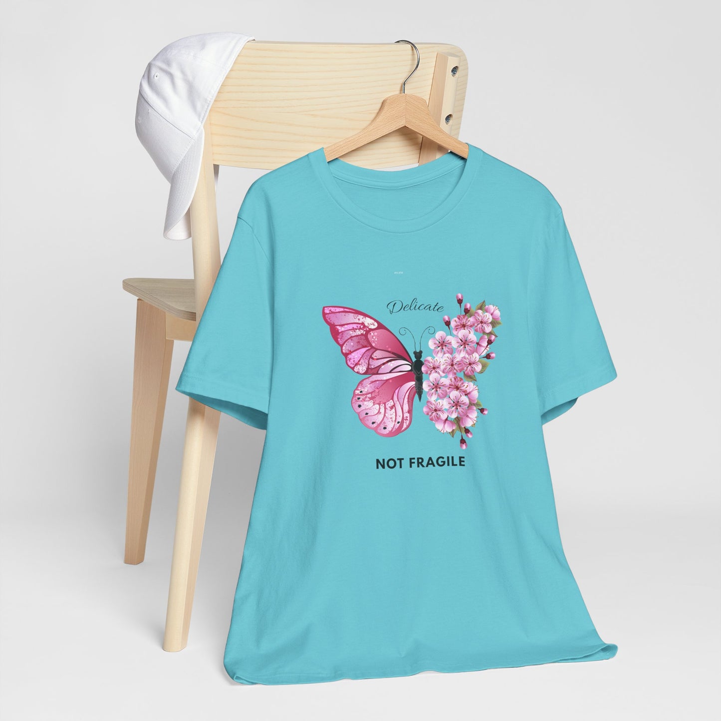 🌸 Delicate Not Fragile – Pink Butterfly Tee 🦋💖