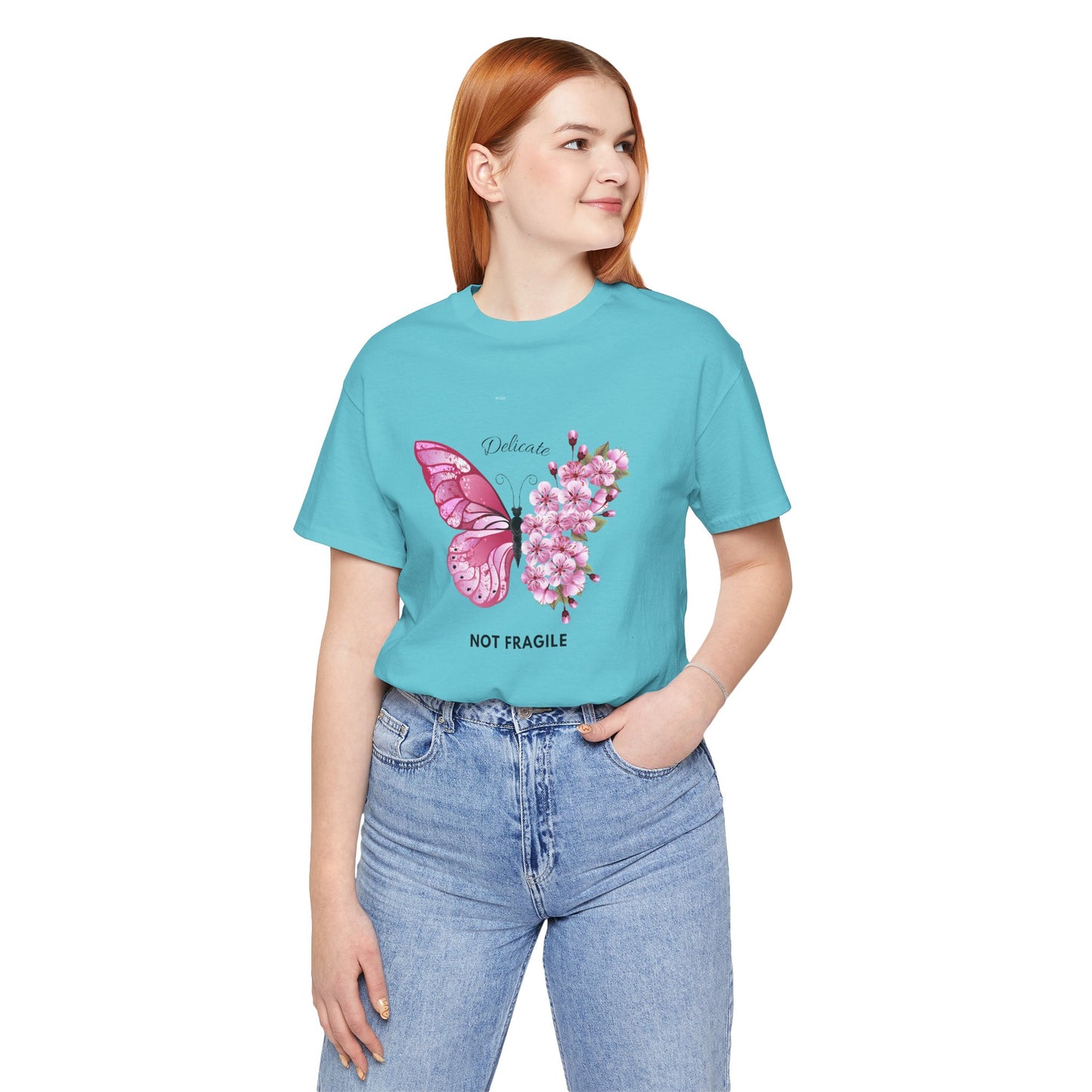🌸 Delicate Not Fragile – Pink Butterfly Tee 🦋💖