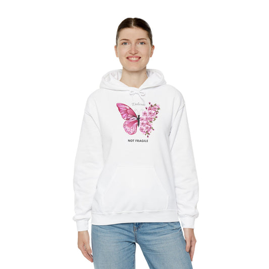 Not Fragile Butterfly Hoodie — Pink Floral Butterfly Comfort Sweatshirt