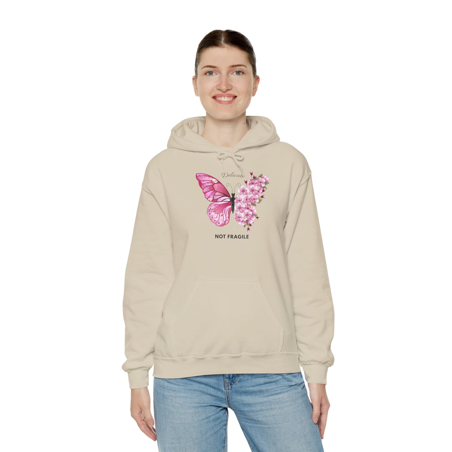 Not Fragile Butterfly Hoodie — Pink Floral Butterfly Comfort Sweatshirt