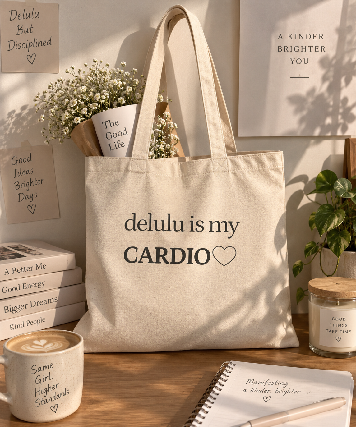 Delulu Is My Cardio Tote Bag | Funny Aesthetic Canvas Tote Bag