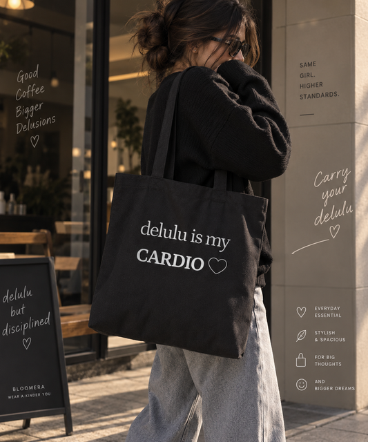 Delulu Is My Cardio Tote Bag | Funny Aesthetic Canvas Tote Bag